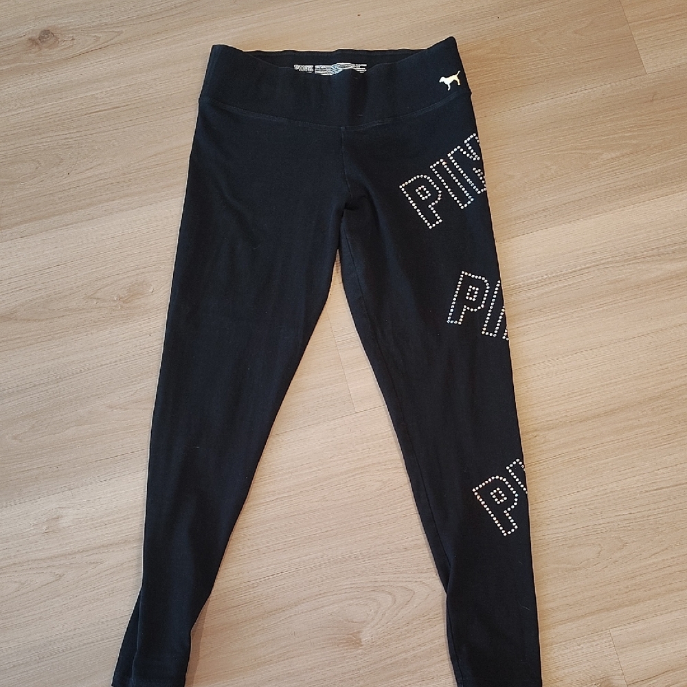 Y2k Victoria's Secret Black Women's Leggings with Rhinestone Detail